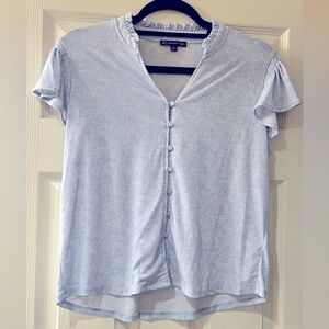 Adrianna Papell Blue Short Sleeve Ruffled Blouse Size Small